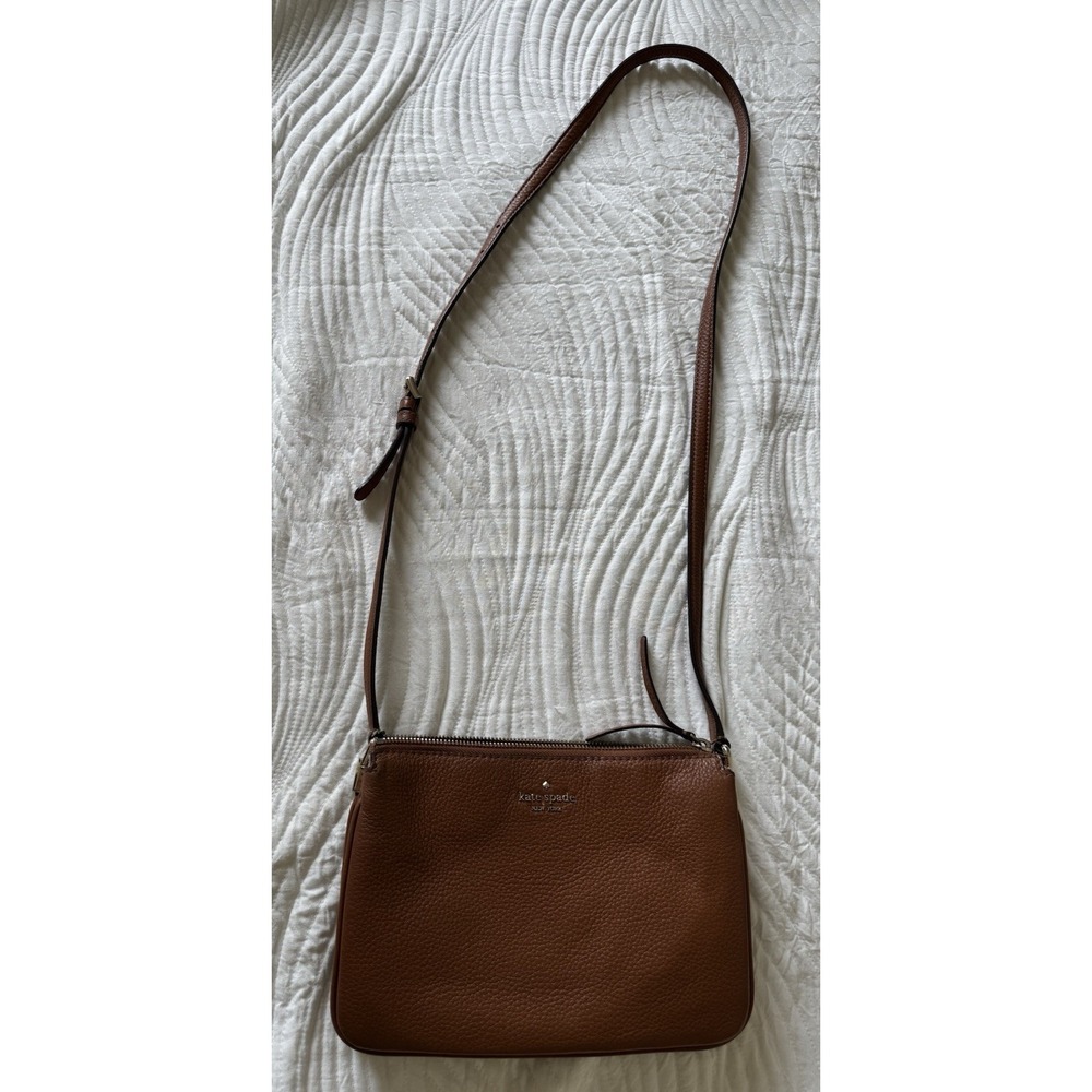 Kate Spade Leila Triple Gusset Crossbody-Gingerbread Pebbled Leather-Adj Strap